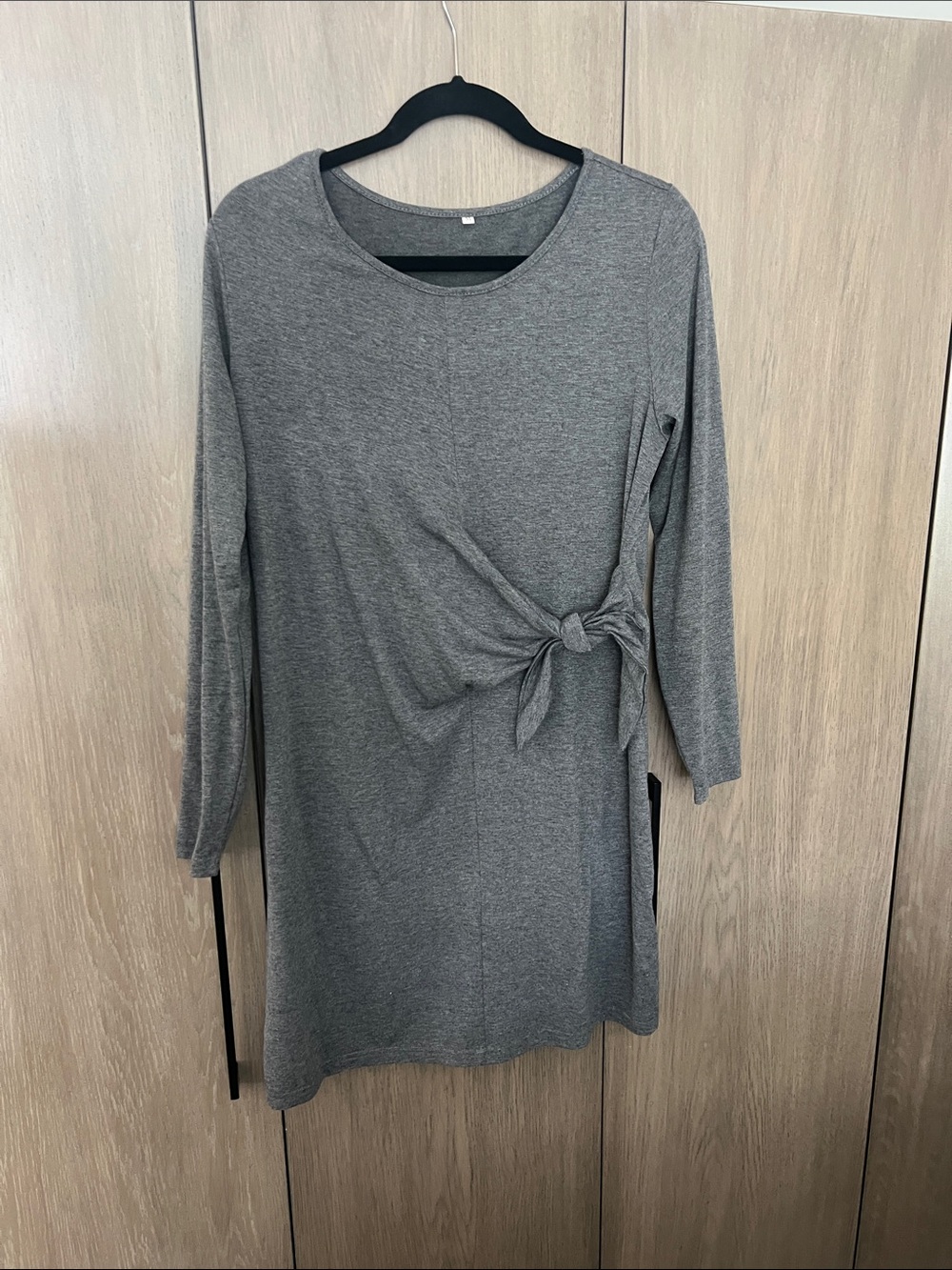 Gray Tie-Waist Long Sleeve Dress
